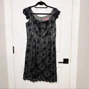 ELIZA J Black Floral Lace Sheath Cap Sleeves‎ Cocktail Dress Sz 8